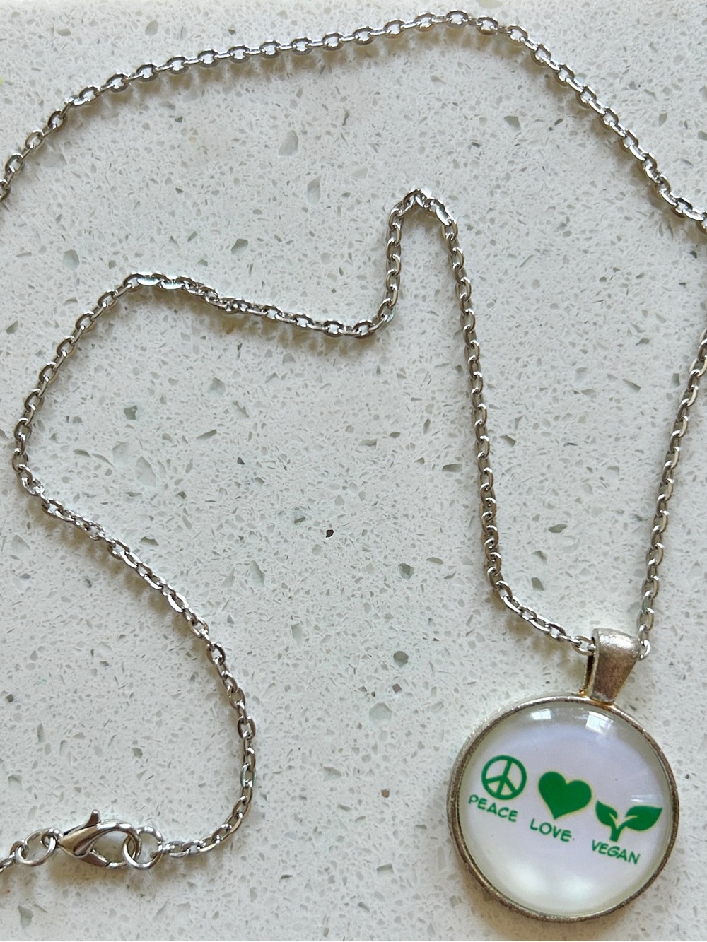 “Peace Love Vegan” Cabochon Necklace